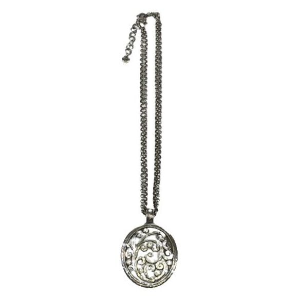 BRIGHTON Large Filagree Pendant Medallion w/ Crystals Double Chain Necklace Vtg - Picture 3 of 13